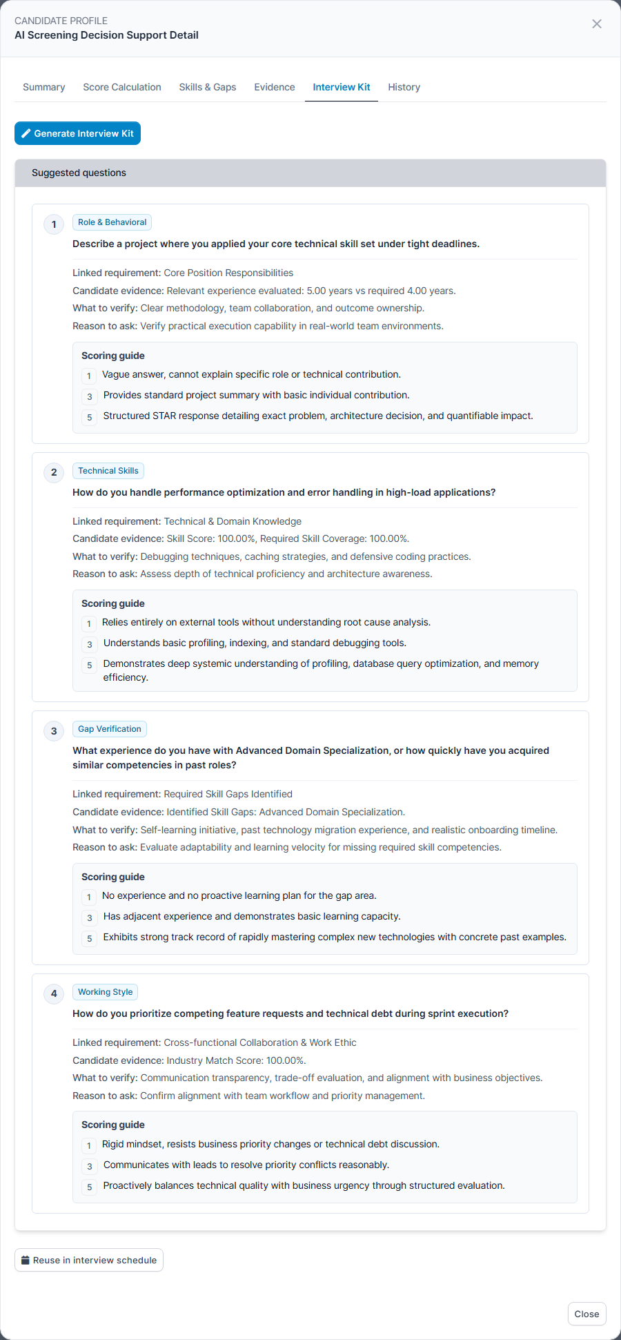 Figure 4.1 - Interview Kit Tab in Candidate Modal